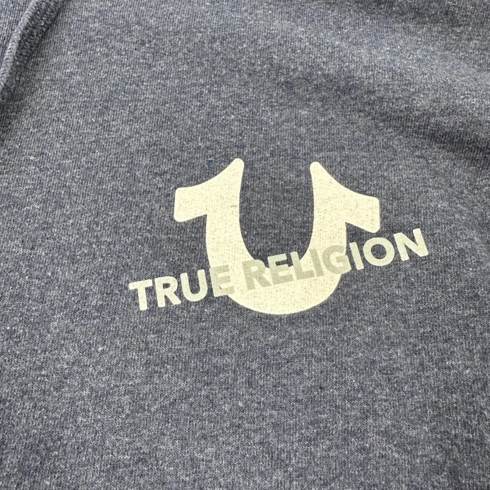 True Religion Hoodie Mens Medium Logo Graphic Navy Blue Modern Casual